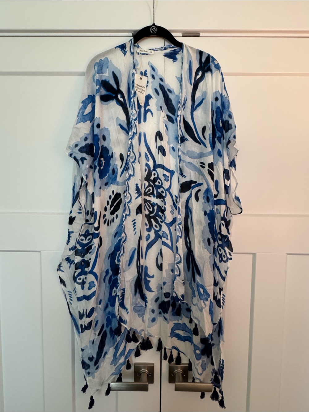 NWT Moss Rose Blue Floral Tasseled Kimono Cover-Up